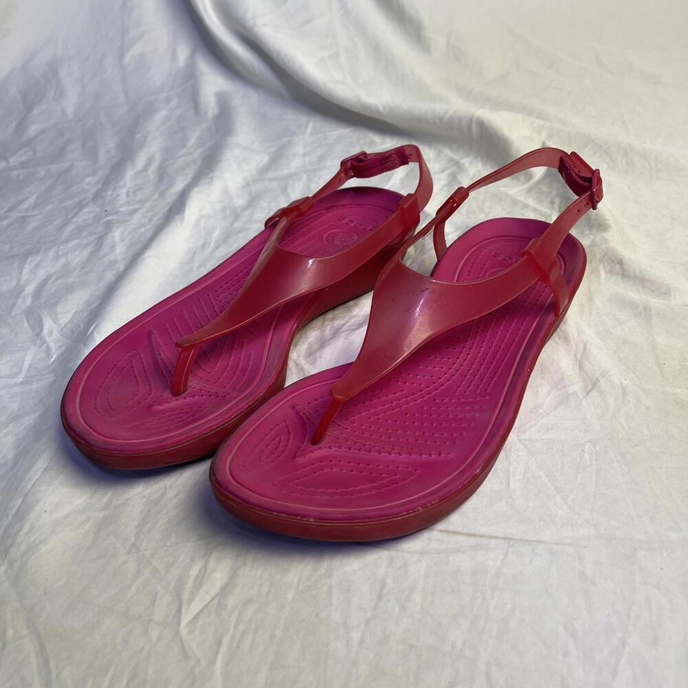 Crocs Sandals Womens 9 Pink Red Really Sexi Strappy Thong Jelly Slingback Wedge